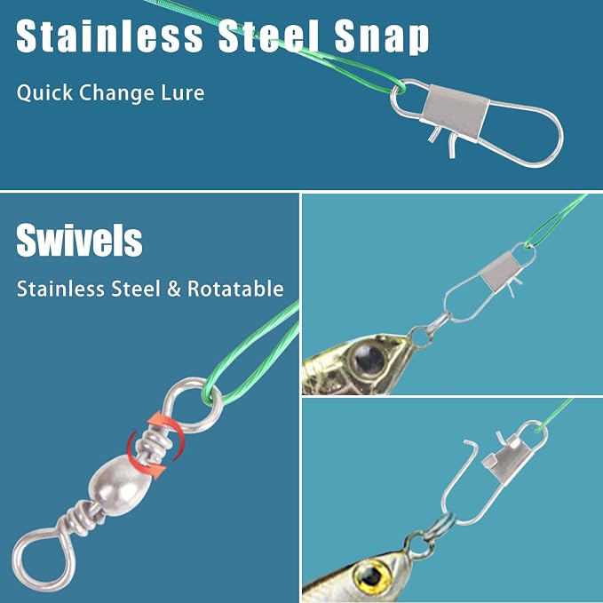Fishing Leaders Stainless Steel Fishing Rigs Fishing Gear Tackle High-Strength Fishing Wire, with Swivel Snaps Beads for Lures Bait Hooks