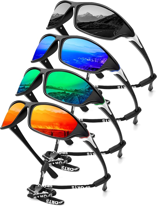 KALIYADI 4 Pack Polarized Sunglasses-Men Sports Sun-glasses: Mens Sunglasses UV Protection for Fishing Driving Cycling