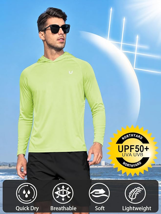 NORTHYARD Men's UPF 50+ Rash Guard Hoodie Long Sleeve Sun Protection Shirt Fishing Swim Beach Hiking Quick Dry Lightweight