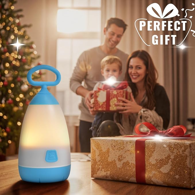2-Pack Kids Camping Lantern & Night Light, Battery Operated, 360° Eye-Safe Light, IPX4 Waterproof RGB Portable, Sibling Gifts (Purple & Blue, 6× AAA Included)