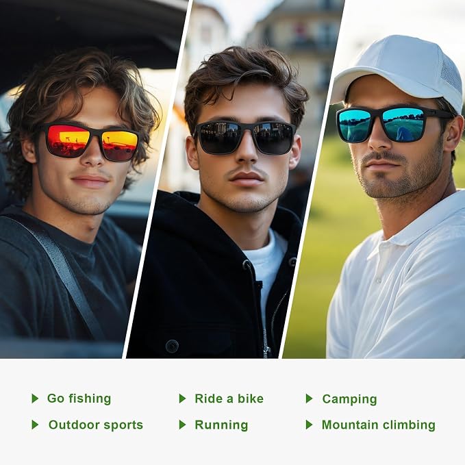 Fanshen Square Polarized Sunglasses for Men, 3 Pack Lightweight UV Protection Sun Glasses for Driving Fishing Golf