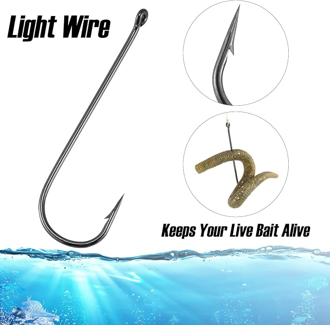 Dr.Fish 100 Pack Aberdeen Fishing Hooks Freshwater, Straight Shank Light Wire Worm Hooks for Bass/Crappie/Bream/Bluegill/Panfish
