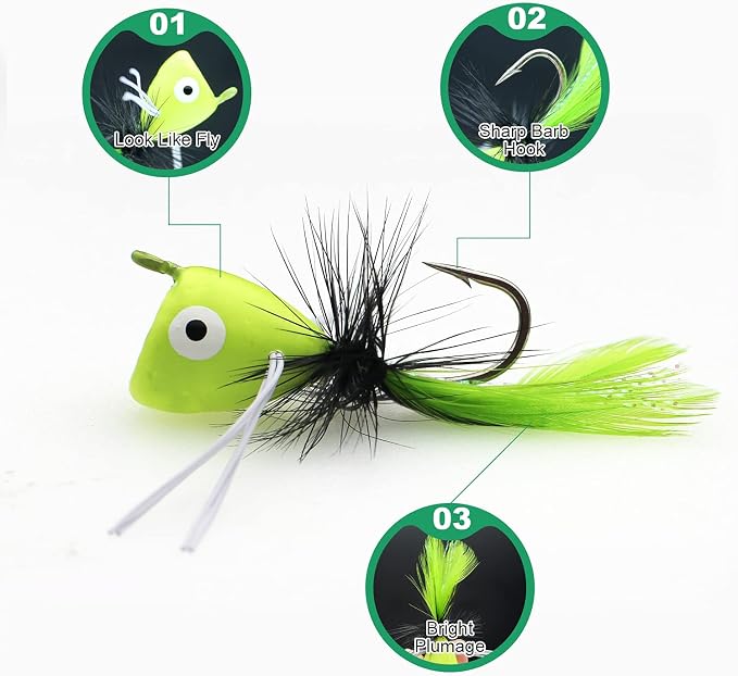 Fly Fishing Poppers, Topwater Fishing Lures Bass Crappie Bluegill Sunfish Panfish Trout Salmon Perch Steelhead Flies for Fly Fishing Bass Panfish Bluegill Trout Salmon