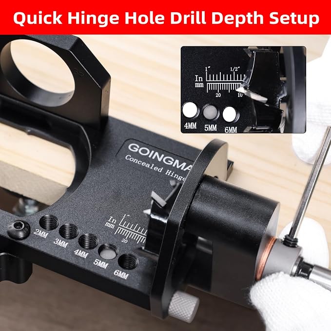 GOINGMAKE Metal Concealed Hinge Jig with Quick Clamp and Dust Vacuum Adapter - 35mm Cabinet Hinge Drilling Jig for Woodworking Door Cabinet Hinges Mounting Tool