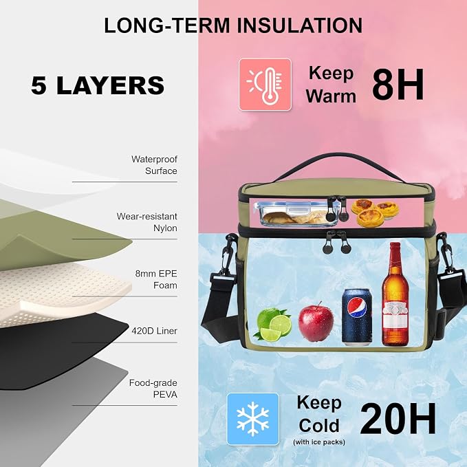 EVERFUN Small Compact Cooler Bag 24/48 Can Insulated Lunch Box Double Deck Soft Leak-Proof Waterproof Collapsible Ice Chest for Men Women Work Travel Car Trip Picnic Beach