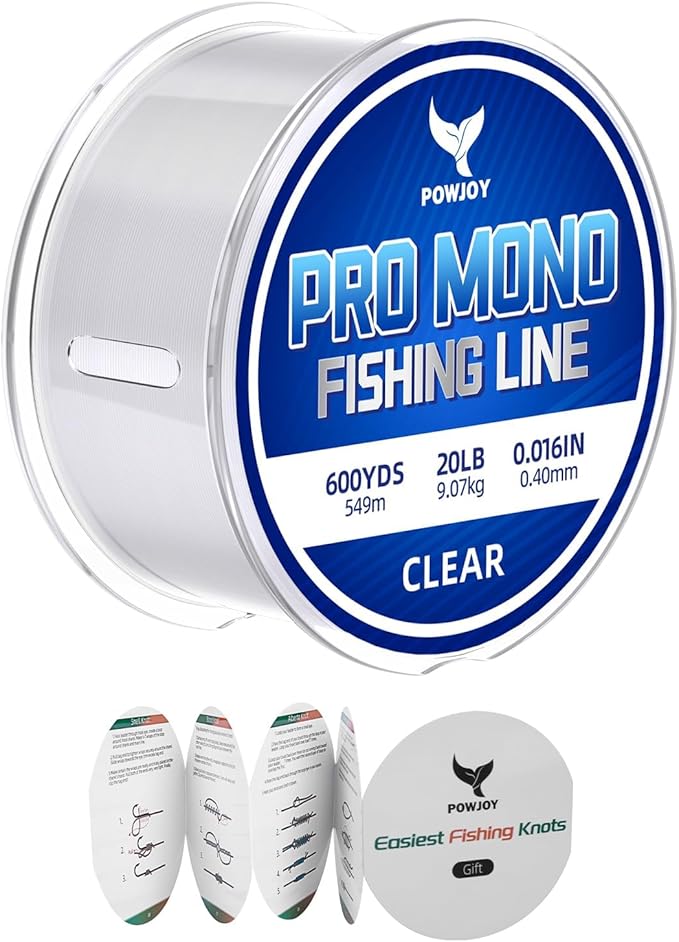 Pro Monofilament Fishing Line with Knot Instruction Cards for Multi Purpose Cost Effective, Strong Yet Thin Nylon String for Big Fishes, Tangle-Free & UV Resistant, 15/20/30/50/80LB