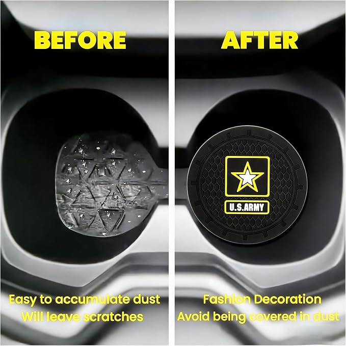 2 Pack Army Car Cup Holder, Non-Slip Cup Coasters for US Navy Star Fashion car Interior Accessories,Decorative Car Cup Mat, Diameter 2.75 Inch