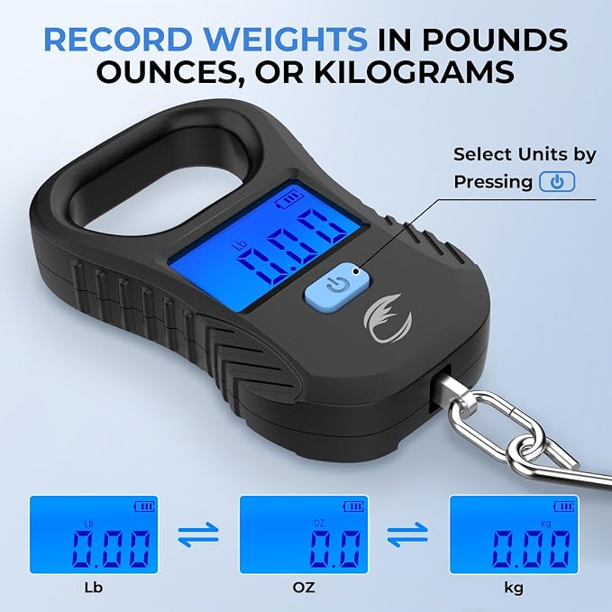 Calamus Lightweight 2pc Fishing Tool Kit – Fish Scale & Lip Gripper, Rechargeable Digital Scale with USB Cable, Lip Gripper with Soft Retractable and Detachable Measuring Tape, Fishing Gifts for Men