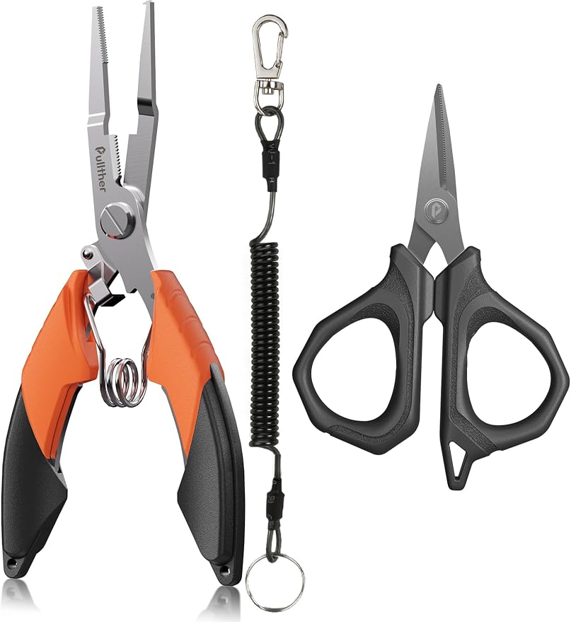 Fishing Tools Kit, Fishing Pliers,Fishing Scissors, Fishing Line Cutter for Braided Fishing Line,Fishing Gear with Lanyard