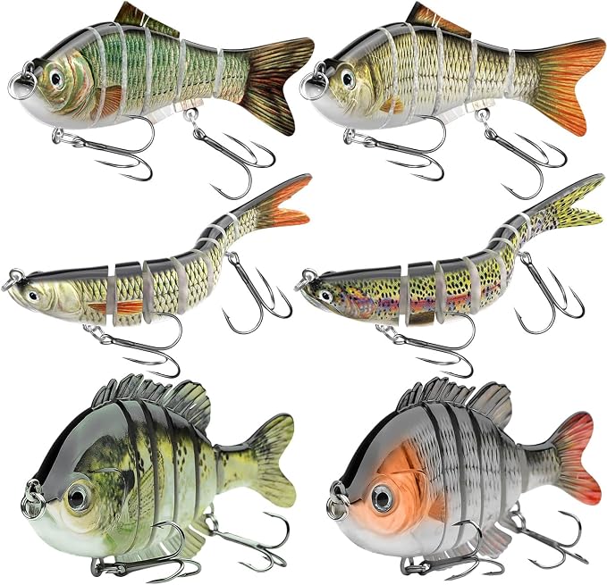 Fishing Lures for Freshwater and Saltwater, CHSMONB 6 Pcs Slow Sinking Most Lifelike Jointed Swimbait for Bass Trout Crappie Walleye Pike, Amazing Gifts for Men and Family