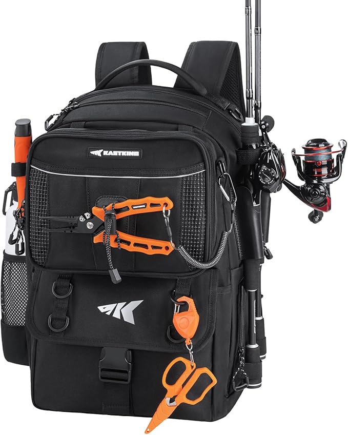 KastKing BaitSpace Fishing Tackle Backpack with Removable Bait Binder,2 Rod Holders Storage Fishing Gear and Equipment