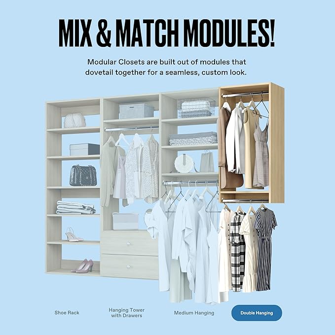 Modular Closets Vista Collection Double Hanging Wood Closet Organizer Unit (Oak, 18" Wide)