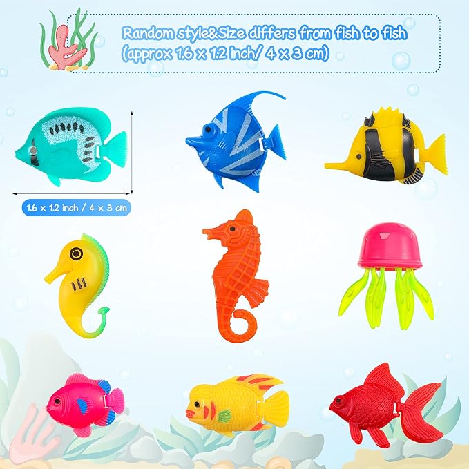 Weewooday 20 Pcs Artificial Moving Fishes Plastic Floating Lifelike Fish Tank Ornament Aquarium Decorations (Jellyfish and Seahorses)