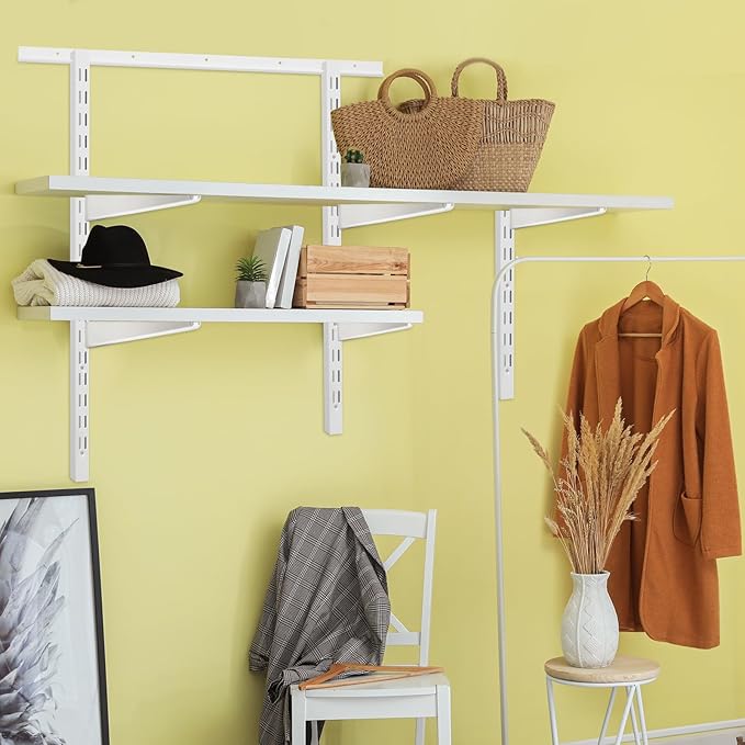 Blulu 2 Pcs 47.5 Inch Shelf Rails Bracket Dual-track Upright Wall Shelving System with 1 Pcs 40 Inch Rail Hardware White Heavy-duty Steel Wall Standard Shelf System for Home Laundry Pantry Closet
