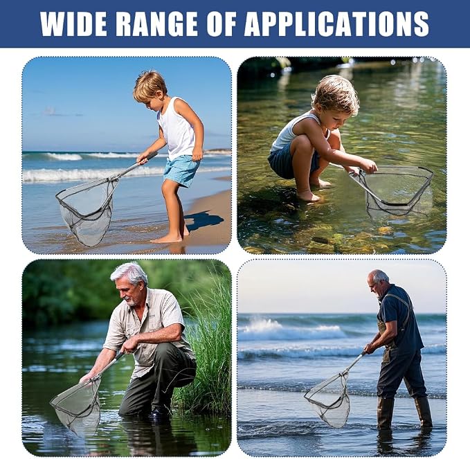 Fishing Net Minnow Nets with Aluminum Collapsible Telescopic Fishing Pole Handle and Nylon Mesh, Small F-ishing Landing Net for Saltwater Freshwater