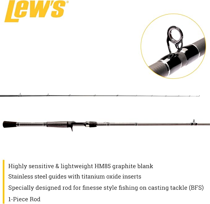 Lew's Custom Lite Casting Fishing Rod, HM85 Graphite Rod, Stainless Steel Guides with Titanium Oxide Inserts, Split-Grip Handle, Black