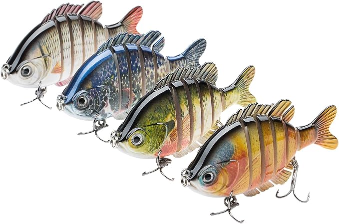 BASSDASH SwimPanfish Multi Jointed Panfish Bluegill Swimbaits Hard Topwater Bass Lures Fishing Lure Crank Saltwater 3.5in/0.85oz,Pack of 4