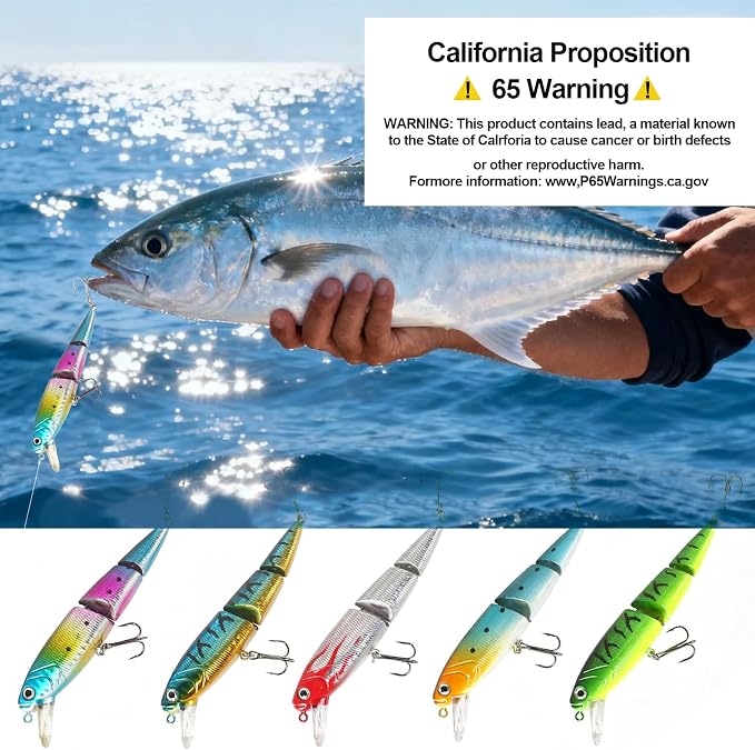 Whopper Fishing Lure for Bass：Popper Top Water Fishing Lures with Floating Rotating Tail Barb Treble Hooks Saltwater Freshwater Plopping Lures Kit