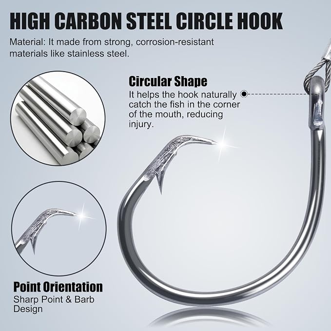 2 Pack Pre-Tied Shark Fishing Hook Rigs Heavy Duty Stainless Leader Wire and Big Game Circle Hooks 14/0 16/0 18/0 Ideal for Deep Sea Fishing Shark Tuna Halibut