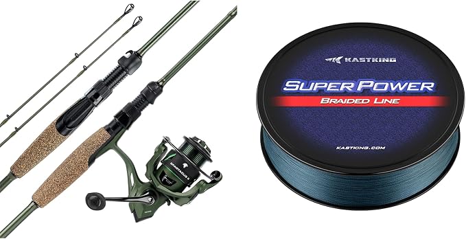 KastKing Spartacus II Spinning Fishing Reel Combo,7'3" M,3000 Reel, KastKing Superpower Braided Fishing Line,Low-Vis Gray,20 LB,327 Yds