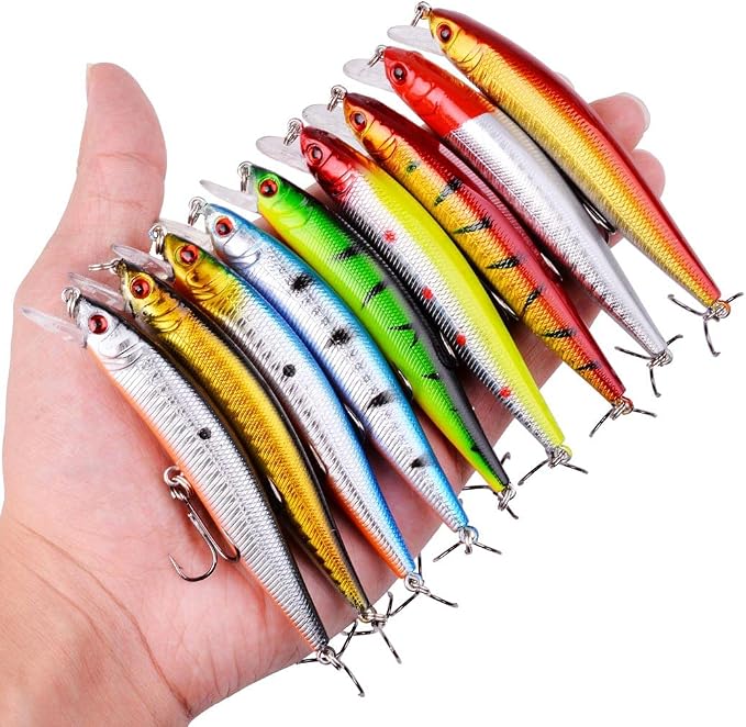 Aorace Fishing Lures Kit Mixed Including Minnow Popper Crank Baits with Hooks for Saltwater Freshwater Trout Bass Salmon Fishing