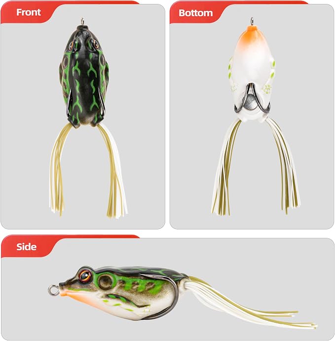 Soft Frog Lures, Topwater Swimbaits for Bass Fishing, Realistic PVC Design, Weedless Hooks, Perfect for Freshwater & Saltwater, Effective Fishing Lures for Pike & Snakehead