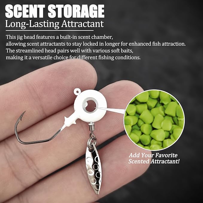30 Pcs Crappie Jigs Heads Kit, Scent Holder Underspin Fishing Jig Heads Hooks Lures for Freshwater Saltwater, Swimbait Jigheads with Spinner Blade for Crappie Bass Trout Walleye 1/8oz, 1/16oz