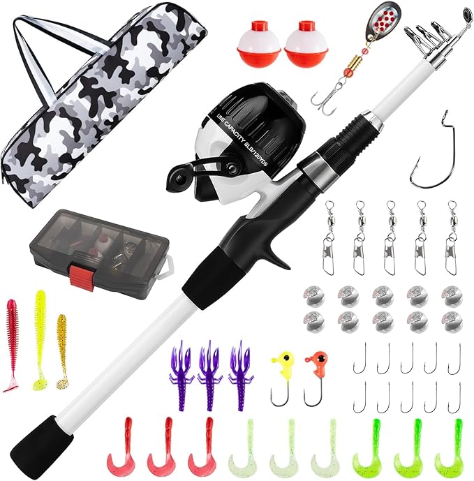 WIDDEN Kids Fishing Pole, Youth Fishing Rod and Reel Combo - Telescopic Portable Fishing Pole with Tackle Box Bag Starter Anglers Set, Fishing Gear Kit for Boys Girls Teens Age 5-18 and Beginners