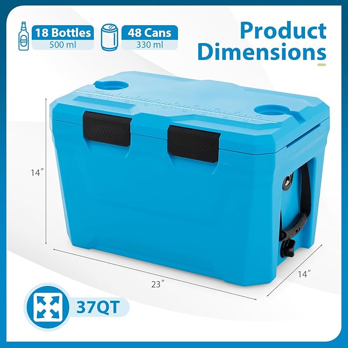 KOTEK 21qt Hard Cooler, Insulated Portable Ice Chest with Drain Plug, Bottle Opener & Cup Holders, Outdoor Cooler with Handle for Camping, Beach, Fishing and Boating