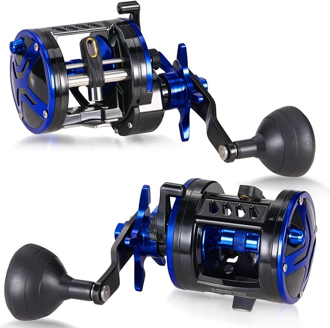 Burning Shark Baitcasting Fishing Reel, Smooth Powerful Round Baitcaster Reel, Saltwater Inshore Surf Trolling Reel, Conventional Reel for Catfish, Musky, Bass, Pike