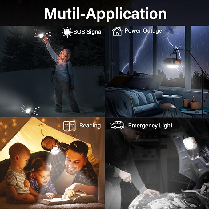 Rechargeable Camping Lights FLY2SKY 2Pcs Black Tent Lights Mini Flashlight Portable LED Camping Lantern Survival Gear Camping Accessories for Hiking Backpacking Fishing Hurricane Emergency Outage