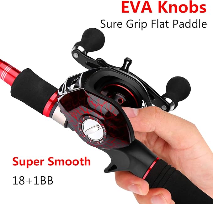 Baitcasting Reels, 7.1:1 Gear Ratio Ultra Smooth Aluminum Spinning Fishing Reel with 10 Magnetic Braking System, 22LB Carbon Fiber Drag, 18+1 Ball Bearings Anti-Corrosion Baitcaster Reel