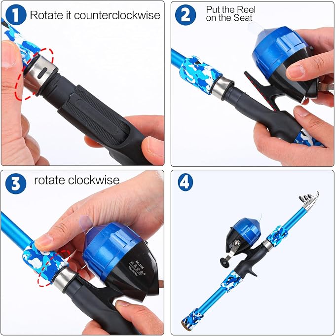 Collapsible Telescopic Fishing Rod and Reel Combo Push Button Small Fishing Pole Kit Beginner Youth Boys Fishing Starter Set Tackle