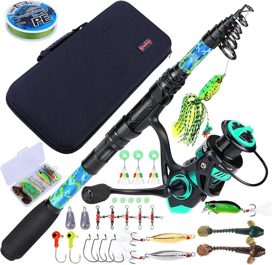 Sougayilang Telescopic Fishing Rod and Reel Combo – Full Kit with Carrier Bag, 11+1 Bearings Spinning Reel, Carbon Fiber Travel Pole for Bass, Trout, Catfish, Redfish – Saltwater Freshwater