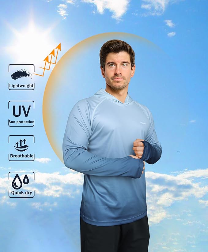 Men's UPF 50+ Sun Protection Hoodie Shirt Long Sleeve SPF Fishing Outdoor UV Hiking Lightweight Shirts