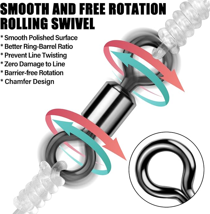 Alwonder Fishing Barrel Swivels 20 to 50-Pack Swivels Fishing Tackle Freshwater Saltwater Swivel Rolling Swivel Heavy Duty Black Nickel Stainless Steel Lures Leaders Line Connectors Terminal Tackle
