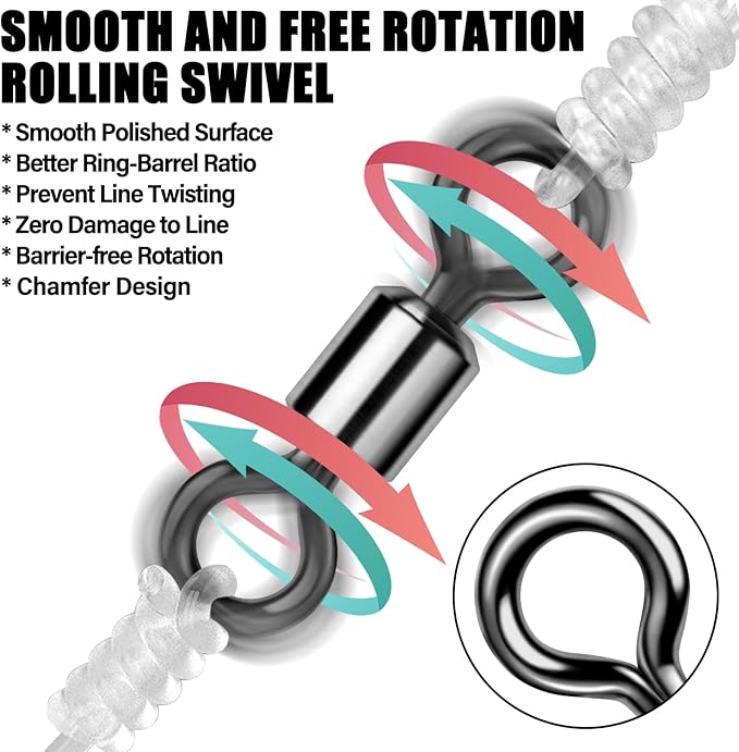 Alwonder Fishing Barrel Swivels 20 to 50-Pack Swivels Fishing Tackle Freshwater Saltwater Swivel Rolling Swivel Heavy Duty Black Nickel Stainless Steel Lures Leaders Line Connectors Terminal Tackle