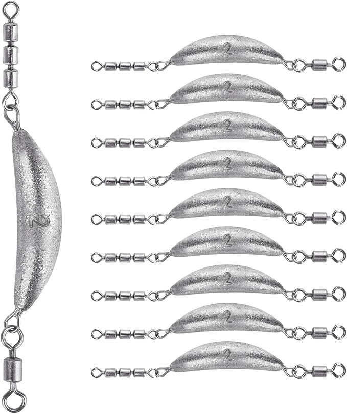THKFISH Fishing Spin Sinker，Crescent Sinker with 3 Roller Swivels Fishing Sinker Drop Shot Weights Fishing Weights Kit Inline Trolling Sinkers,Torpedo Sinkers Saltwater Freshwater,1/2-6OZ, sliver