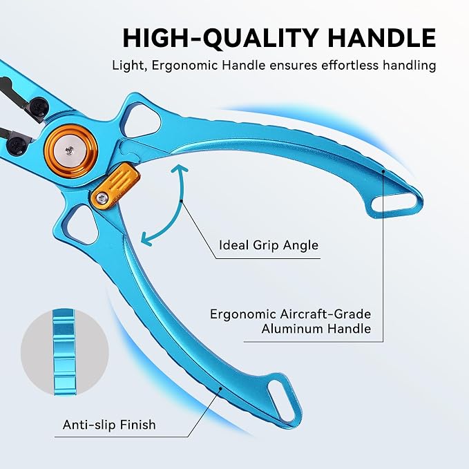 Fishing Pliers Hook Remover, Saltwater Split Ring Pliers with Safety Lock, Fishing Gear with Sheath and Lanyard, Fishing Gifts for Men
