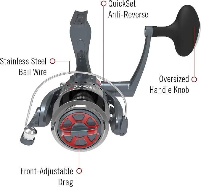 Quantum Optix Spinning Reel and 2-Piece Fishing Rod Combo, Durable Fiberglass Rod, Split-Grip EVA Foam Handle, Anti-Reverse Fishing Reel
