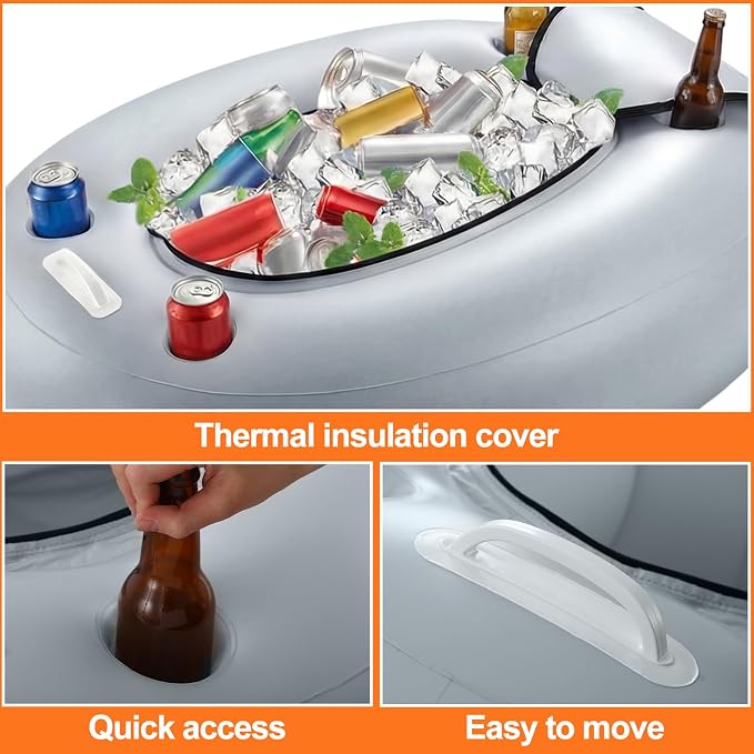 Threehoney 2 Pack Floating Coolers for River Inflatable Cooler 40 Qt - River Cooler Float with Lid Built in Four Cup Holder
