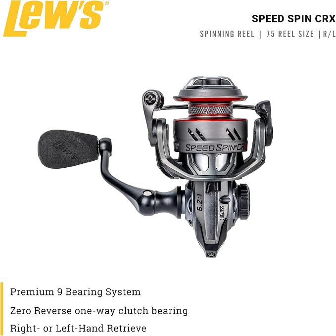 Lew's Speed Spin CRX Spinning Fishing Reel, 8+1 Bearings, Graphite Frame and Sideplate, Solid Brass Speed Gears, Speed Lube, Multi-Disc Drag