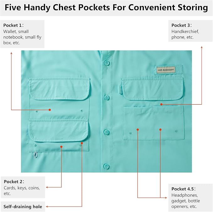 Bassdash UPF 50 Men’s Fishing Dress Shirt Button Down Woven Short Sleeve Outdoor
