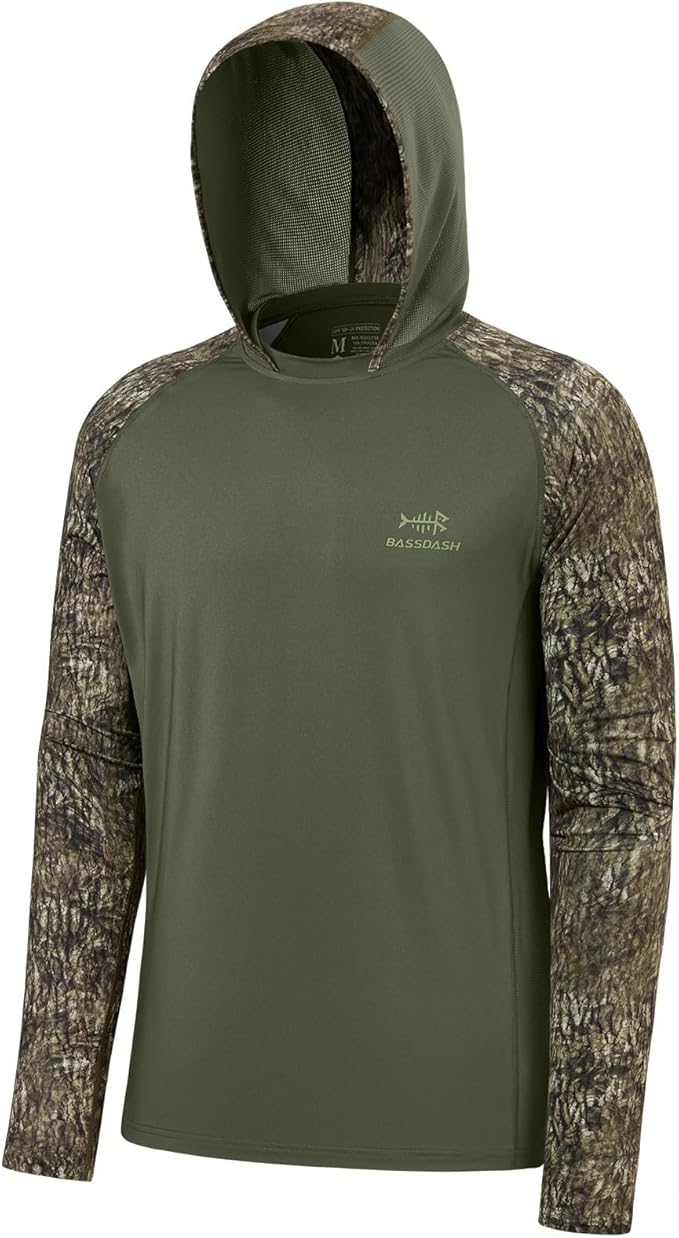 BASSDASH Men’s UPF 50 Performance Fishing Shirt Cooling Hoodie Camo Long Sleeve FS17M