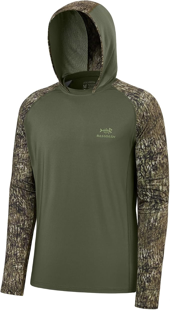 BASSDASH Men’s UPF 50 Performance Fishing Shirt Cooling Hoodie Camo Long Sleeve FS17M