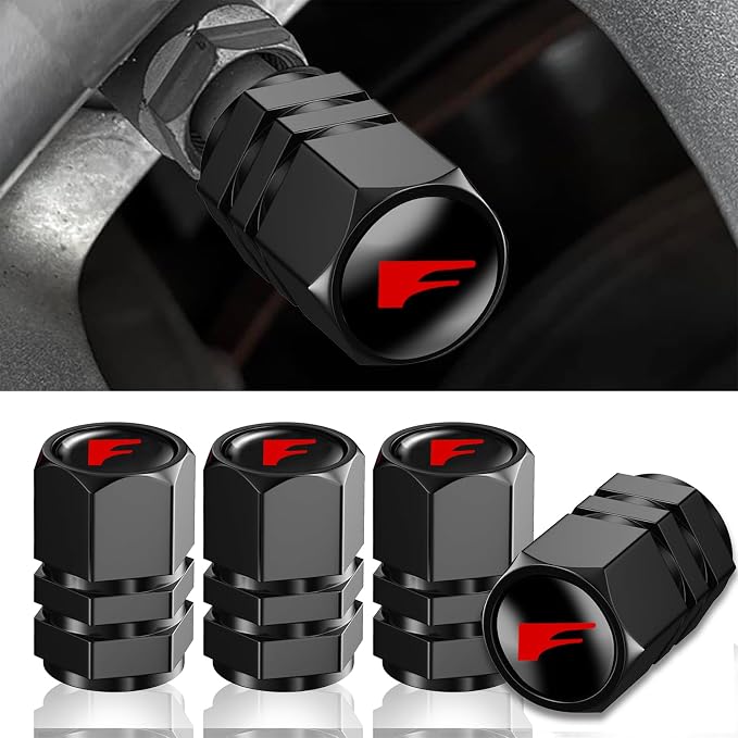 Aluminum 4pcs Tire Valve Cap Cover Set Compatible with F Sport Tire Valve Stem caps for F Sport LINE Car Accessories Decor. (Black-for-F)