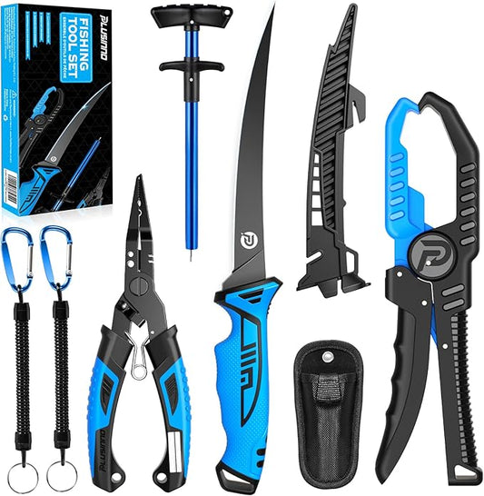 PLUSINNO Fishing Gear, Fishing Tools, Fishing Accessories, Corrosion Resistant Fishing Pliers Kit, Fishing Knife, Floating Fish Lip Gripper Fishing Gifts for Men, Gifts for Fishermen