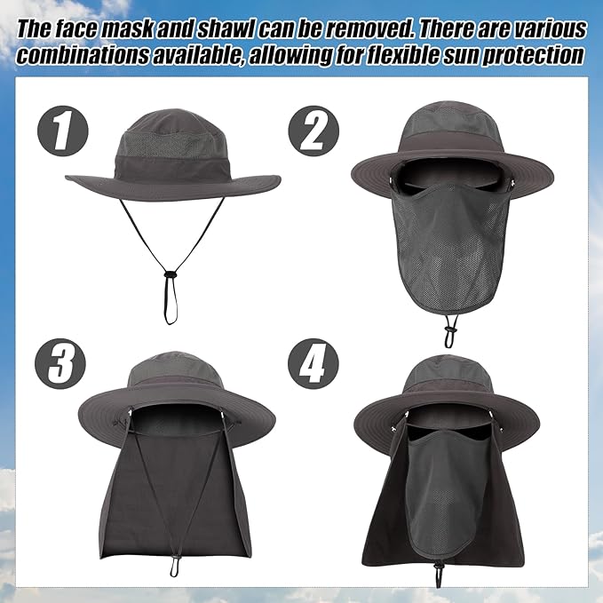 4 Pack Sun Hats for Men Women UPF 50+ Wide Brim Fishing Bucket Hat Summer Outdoor UV Protection Adjustable Neck Flap