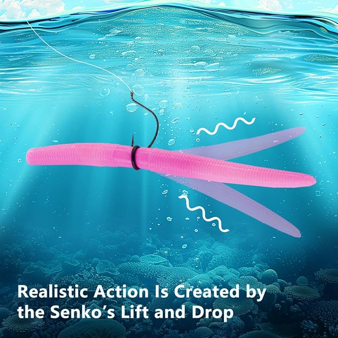 Senko Bait Soft Plastic Lures 5" Senkos 24 Pcs/100pcs for Wacky Rig Freshwater Fishing Green Pumpkin senko with Black Flake Pink Watermelon Double Color