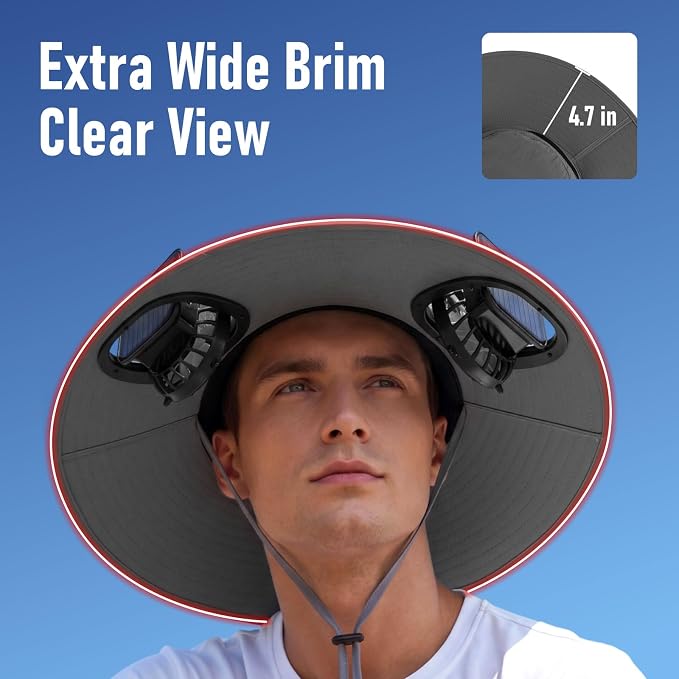Solar Fan Hat with Steel Brim for Men Women UPF 50+ Garden Outdoor Fishing Beach Essential